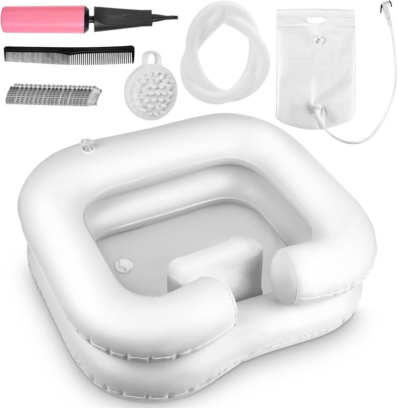 HYLCWTH Inflatable Shampoo Basin, Loc Detox Tub for Dreads, Shampoo Buddy Bowl for Bedridden, Disabled,Injured with 2.5 GL Portable Water Shower Bag（White） - Image 1